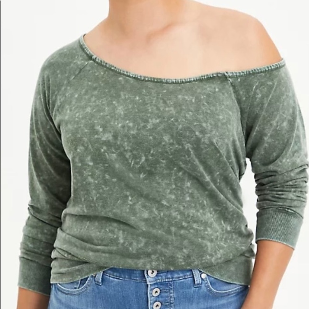 OFF SHOULDER SWEATSHIRT - LIGHTWEIGHT FRENCH TERRY MINERAL WASH